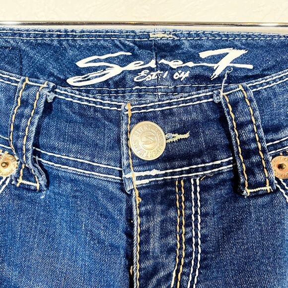 Seven7 Contrast Stitch Crop Jeans Blue Denim Casual Pant - 28 - Picture 3 of 4